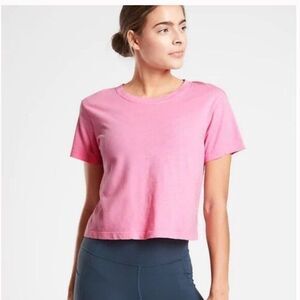 Athleta Organic Daily Crop Tee Glow Pink womens size XL crewneck short sleeve